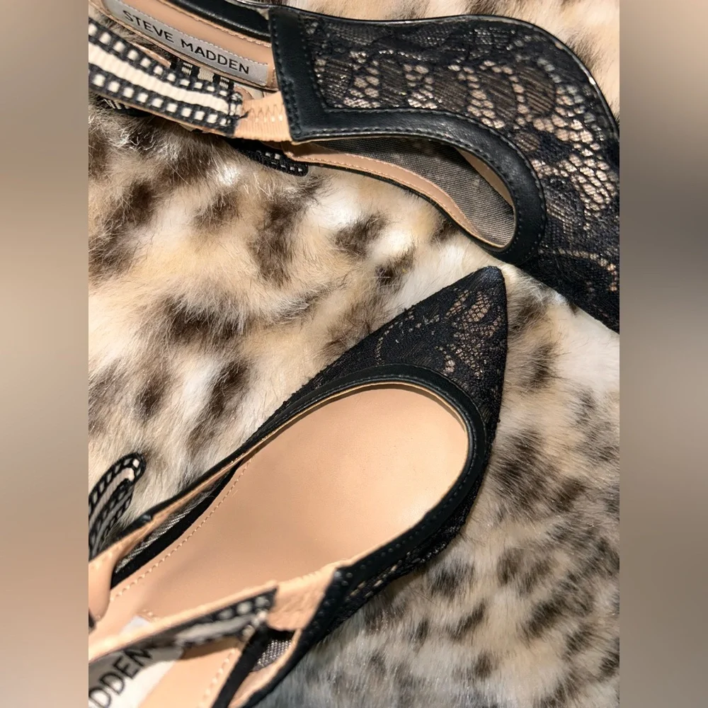Steve Madden Bri Stiletto Pump Slingback Black Lace 6.5M EUC - Picture 13 of 13